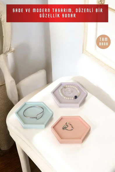 tambana Sunumluk Takı Tabağı Dekoratif Tepsi Obje Seti 4 Parça Model 11 - Resim 4