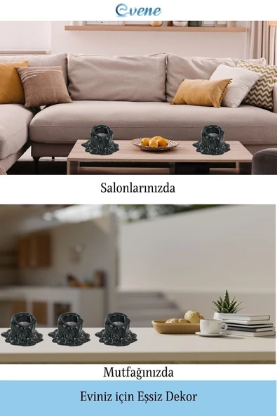 Evene Dekoratif Mumluk Tealight Mumluk Şamdan Mumluk 3 Lü Şamdan Model 31 - Resim 4