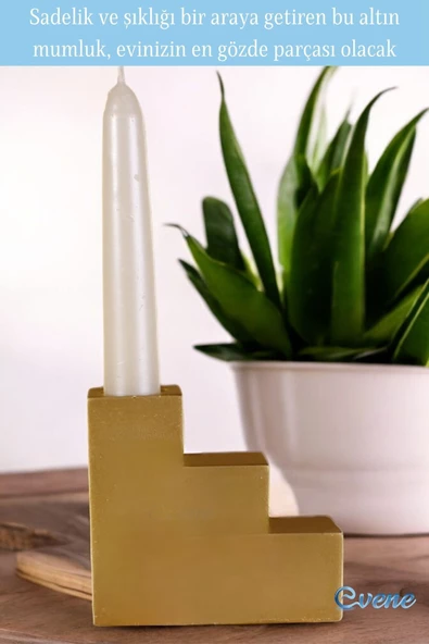 Evene Mumluk Şamdan Ince Mum Uyumlu Altın Renk Model 18 - Resim 4