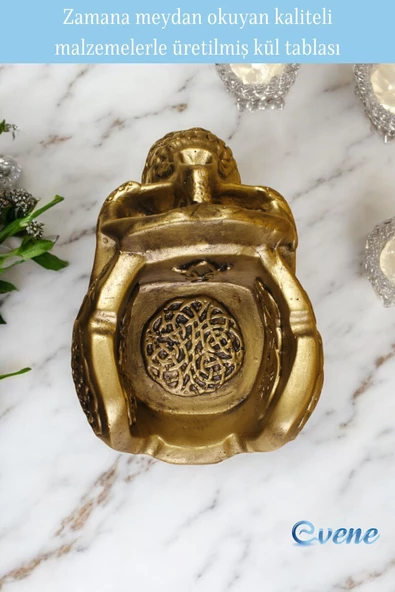 Evene Küllük Altın Eskitme Kül Tablası Dekoratif Küllük Model 8 - Resim 4