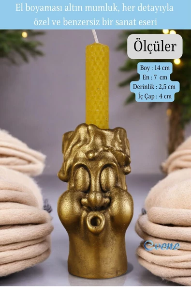 Evene Mumluk Şamdan Ince Mum Uyumlu Altın Eskitme Renk Model 3 - Resim 2