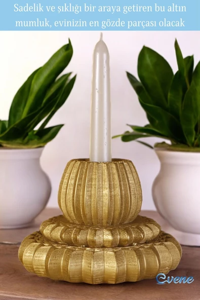 Evene Mumluk Şamdan Ince Mum Uyumlu Altın Renk Model 1 - Resim 4