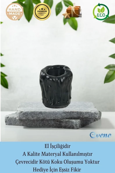 Evene Siyah Mumluk Şamdan Tealight Mum Uyumlu Orta Erimiş Mum Model - 8