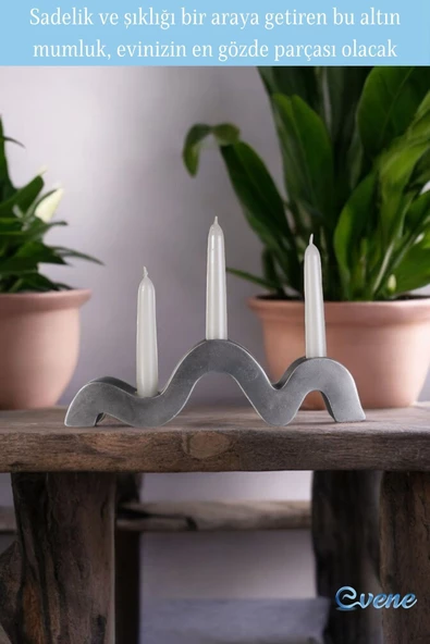 Evene Gümüş Eskitme Renk Mumluk Şamdan Ince Mum Uyumlu Model 13 - Resim 4