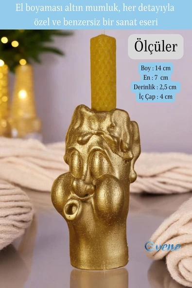 Evene Mumluk Şamdan Ince Mum Uyumlu Altın Renk Model 3 - Resim 2