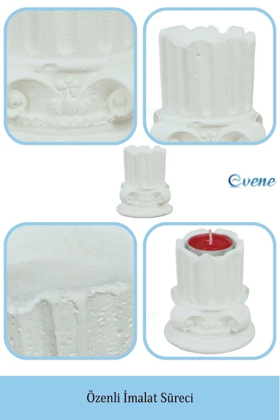 Evene Beyaz Mumluk Şamdan Tealight Mum Uyumlu Tarihi Sütun Model - 7