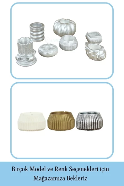 Evene Gümüş Mumluk Şamdan Tealight Mum Uyumlu Çizgili Model - Resim 6