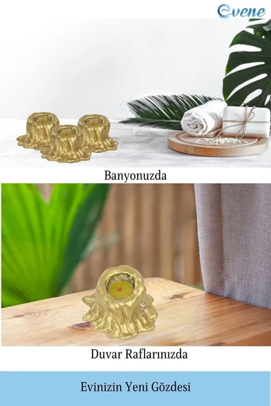 Evene Altın Mumluk Şamdan Tealight Mum Uyumlu Küçük Erimiş Mum Model - 4