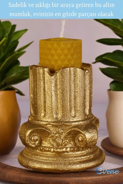 Evene Altın Mumluk Şamdan Tealight Mum Uyumlu Tarihi Sütun Model - 4