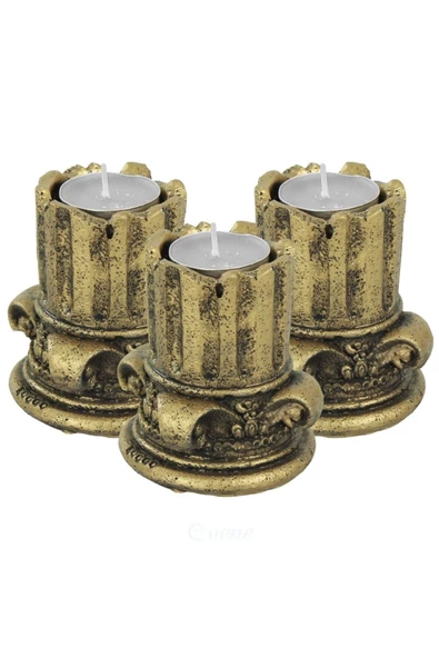 Evene Dekoratif Mumluk Tealight Mumluk Şamdan Mumluk 3 Lü Şamdan Model 39 ürün görseli 1