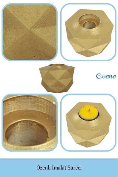 Evene Altın Mumluk Şamdan Tealight Ve Ince Mum Uyumlu Prizma Model - Resim 7