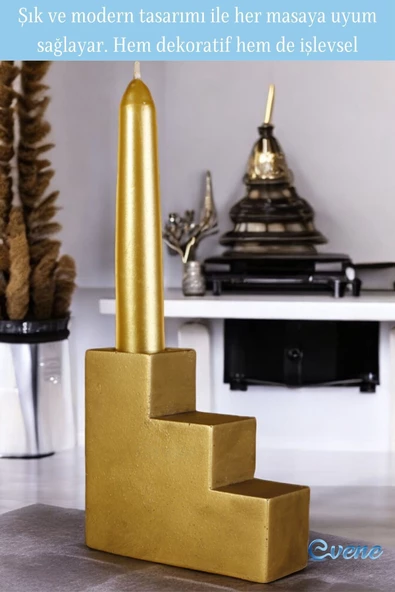 Evene Altın Eskitme Mumluk Şamdan Ince Mum Uyumlu Model 18 - Resim 3