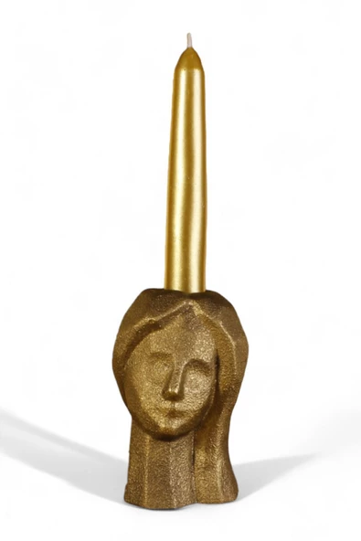 Evene Mumluk Şamdan Ince Mum Uyumlu Altın Eskitme Renk Model 11 ürün görseli 1