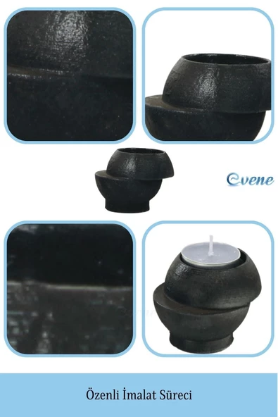 Evene Siyah Mumluk Şamdan Tealight Ve Ince Mum Uyumlu Kesik Model - 7