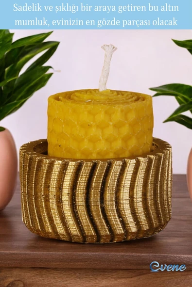 Evene Altın Eskitme Mumluk Şamdan Tealight Mum Uyumlu Tekerlek Model - Resim 4