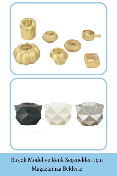 Evene Dekoratif Mumluk Tealight Mumluk Şamdan Mumluk 3 Lü Şamdan Model 42 - Resim 6