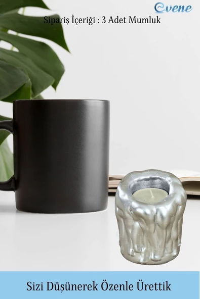 Evene Dekoratif Mumluk Tealight Mumluk Şamdan Mumluk 3 Lü Şamdan Model 30 - 3