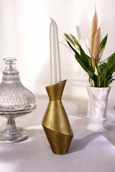 Fonnava Şamdan Mumluk Dekoratif Mumluk Tealight Mumluk Altın Eskitme Renk Model 22 - 1
