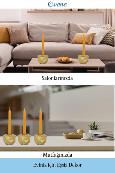 Evene Altın Mumluk Şamdan Tealight Ve Ince Mum Uyumlu Prizma Model - Resim 3