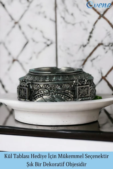 Evene Küllük Gümüş Eskitme Kül Tablası Dekoratif Küllük 4 Adet Model 2 - Resim 3