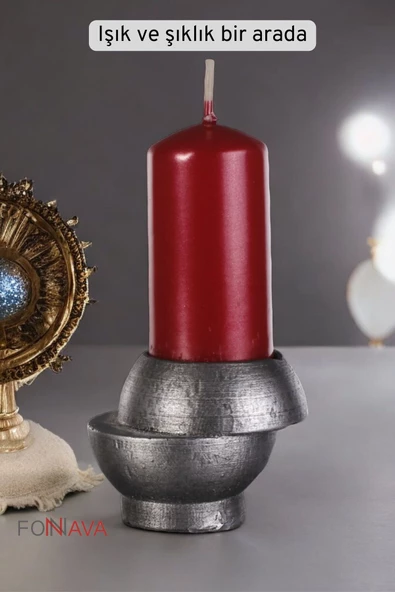 Fonnava Şamdan Mumluk Dekoratif Mumluk Tealight Mumluk Gümüş Eskitme Renk Model 25 - 3