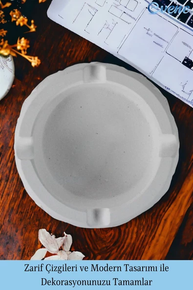 Evene Küllük Beyaz Kül Tablası Dekoratif Küllük 2 Adet Model 3 - Resim 4