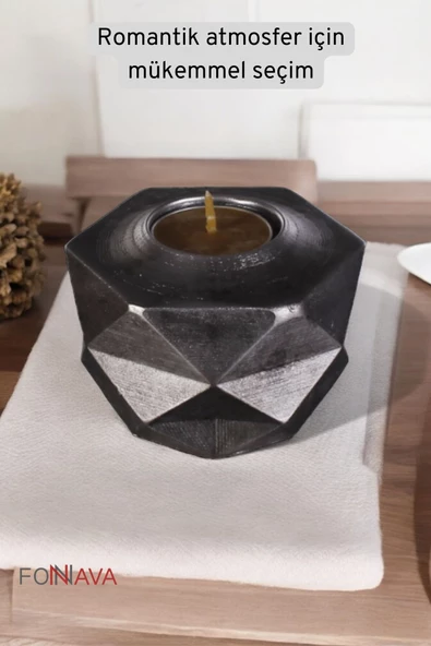 Fonnava Şamdan Mumluk Dekoratif Mumluk Tealight Mumluk Gümüş Eskitme Renk Model 45 - Resim 3