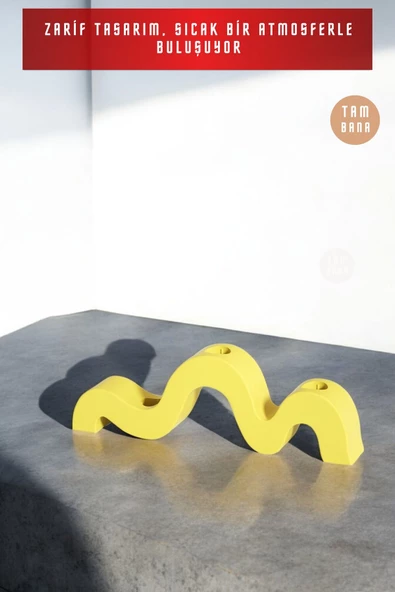 tambana Dekoratif Mumluk Şamdan El Yapımı Sarı Model 13 - Resim 4