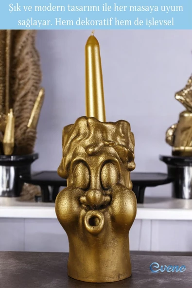 Evene Mumluk Şamdan Ince Mum Uyumlu Altın Eskitme Renk Model 3 - Resim 3