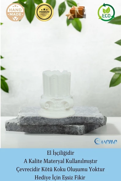 Evene Beyaz Mumluk Şamdan Tealight Mum Uyumlu Tarihi Sütun Model - 8