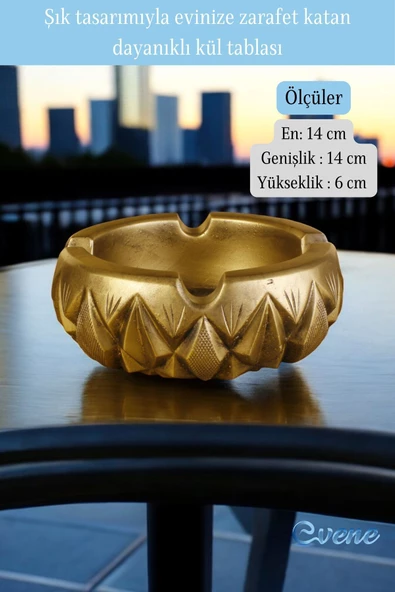 Evene Küllük Altın Eskitme Kül Tablası Dekoratif Küllük Model 3 - Resim 2