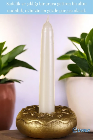 Evene Mumluk Şamdan Ince Mum Uyumlu Altın Eskitme Renk Model 33 - 4