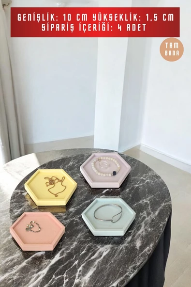 tambana Sunumluk Takı Tabağı Dekoratif Tepsi Obje Seti 4 Parça Model 11 - Resim 3