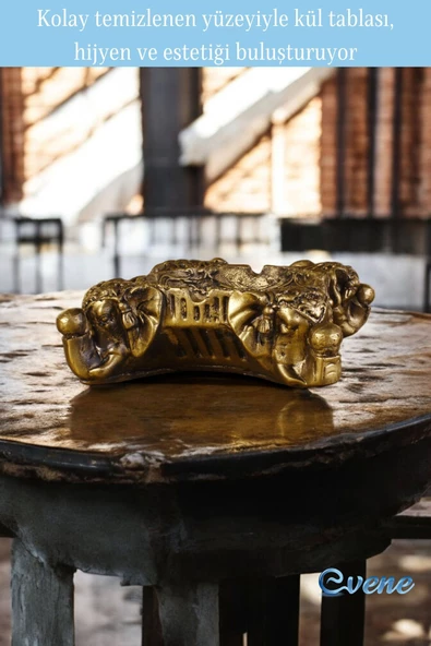 Evene Küllük Altın Eskitme Kül Tablası Dekoratif Küllük Model 6 - Resim 3