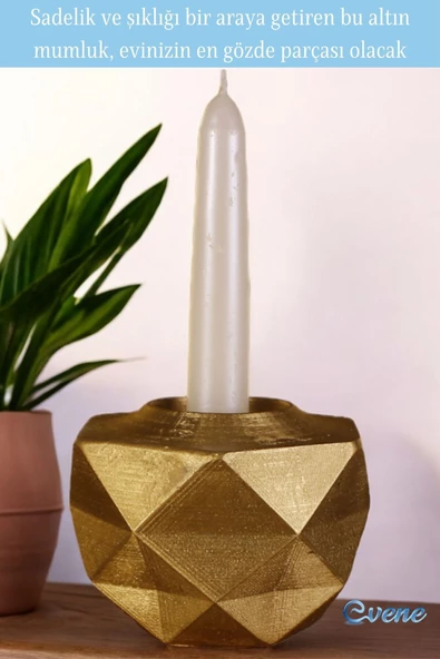 Evene Mumluk Şamdan Ince Mum Uyumlu Altın Renk Model 45 - Resim 4