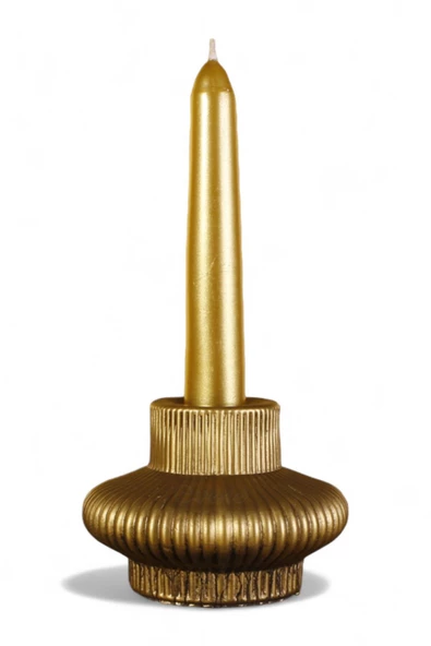 Evene Mumluk Şamdan Ince Mum Uyumlu Altın Eskitme Renk Model 15 ürün görseli 1