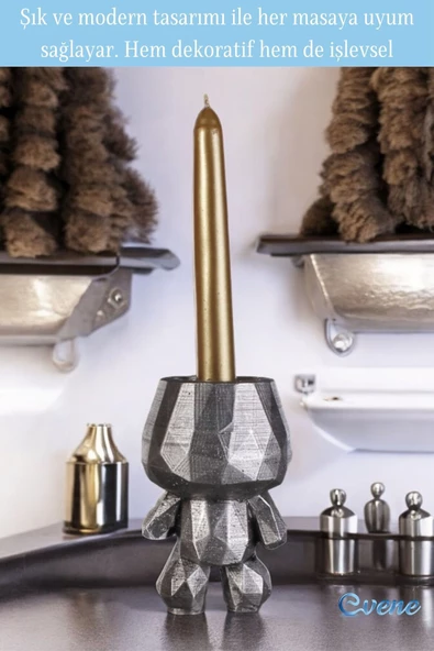 Evene Mumluk Şamdan Ince Mum Uyumlu Gümüş Eskitme Renk Model 5 - Resim 3