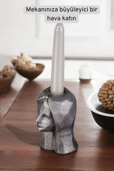 Fonnava Şamdan Mumluk Dekoratif Mumluk Tealight Mumluk Gümüş Eskitme Renk Model 11 - Resim 2