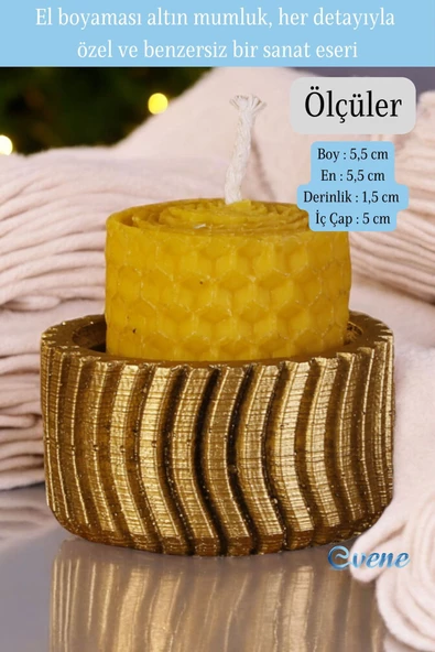 Evene Altın Mumluk Şamdan Tealight Mum Uyumlu Tekerlek Model - 2
