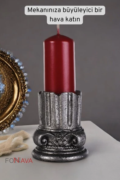 Fonnava Şamdan Mumluk Dekoratif Mumluk Tealight Mumluk Gümüş Eskitme Renk Model 39 - 2