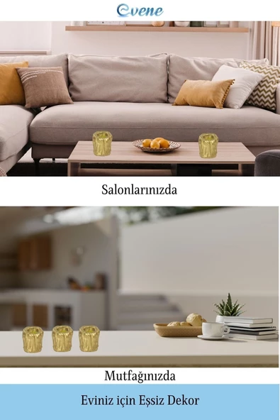 Evene Dekoratif Mumluk Tealight Mumluk Şamdan Mumluk 3 Lü Şamdan Model 30 - 4