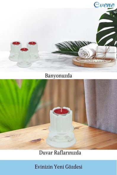 Evene Dekoratif Mumluk Tealight Mumluk Şamdan Mumluk 3 Lü Şamdan Model 39 - 5