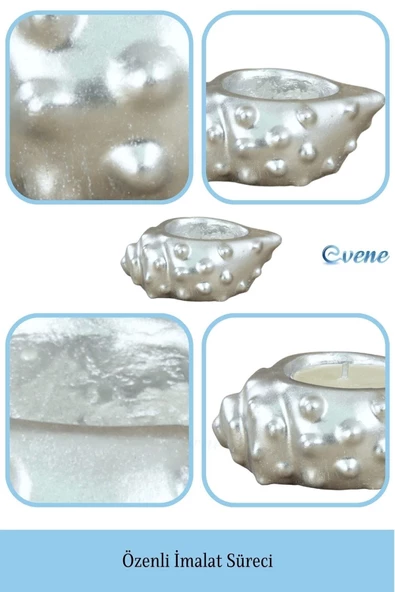 Evene Gümüş Mumluk Şamdan Tealight Mum Uyumlu Deniz Kabuğu Model - Resim 7
