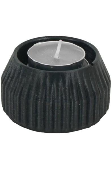 Evene Siyah Mumluk Şamdan Tealight Mum Uyumlu Çizgili Model - 1