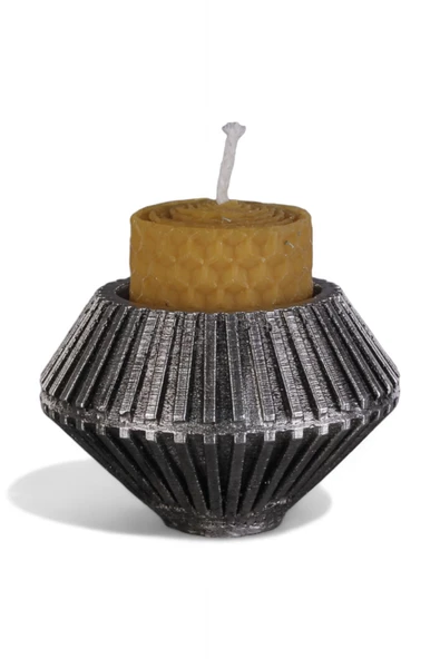 Evene Gümüş Eskitme Mumluk Şamdan Tealight Mum Uyumlu Elmas Çizgili Model ürün görseli 1