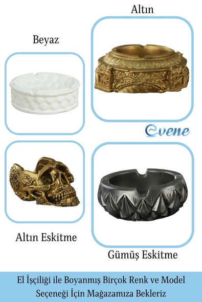 Evene Küllük Altın Eskitme Kül Tablası Dekoratif Küllük 4 Adet Model 3 - Resim 7