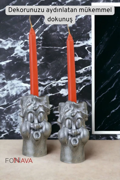 Fonnava Şamdan Mumluk Dekoratif Mumluk Tealight Mumluk Gümüş Eskitme Renk Model 3 - 6