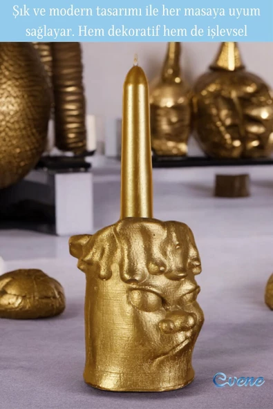 Evene Mumluk Şamdan Ince Mum Uyumlu Altın Renk Model 4 - Resim 3