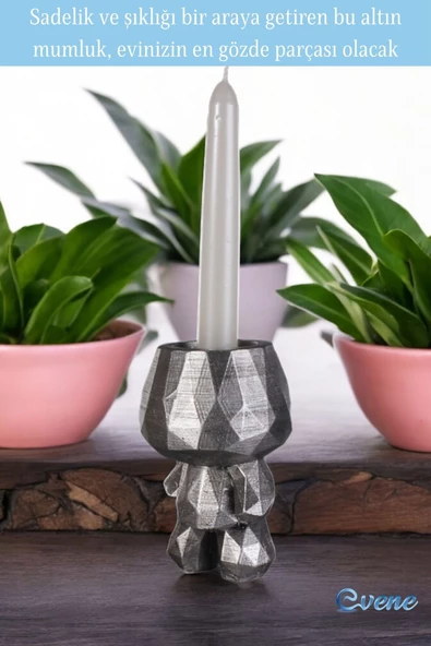 Evene Mumluk Şamdan Ince Mum Uyumlu Gümüş Eskitme Renk Model 5 - Resim 4