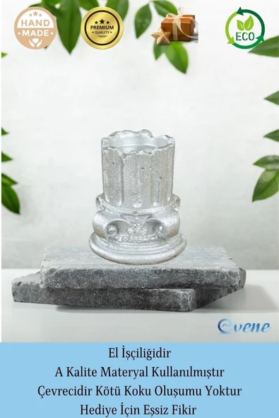 Evene Gümüş Mumluk Şamdan Tealight Mum Uyumlu Tarihi Sütun Model - 8
